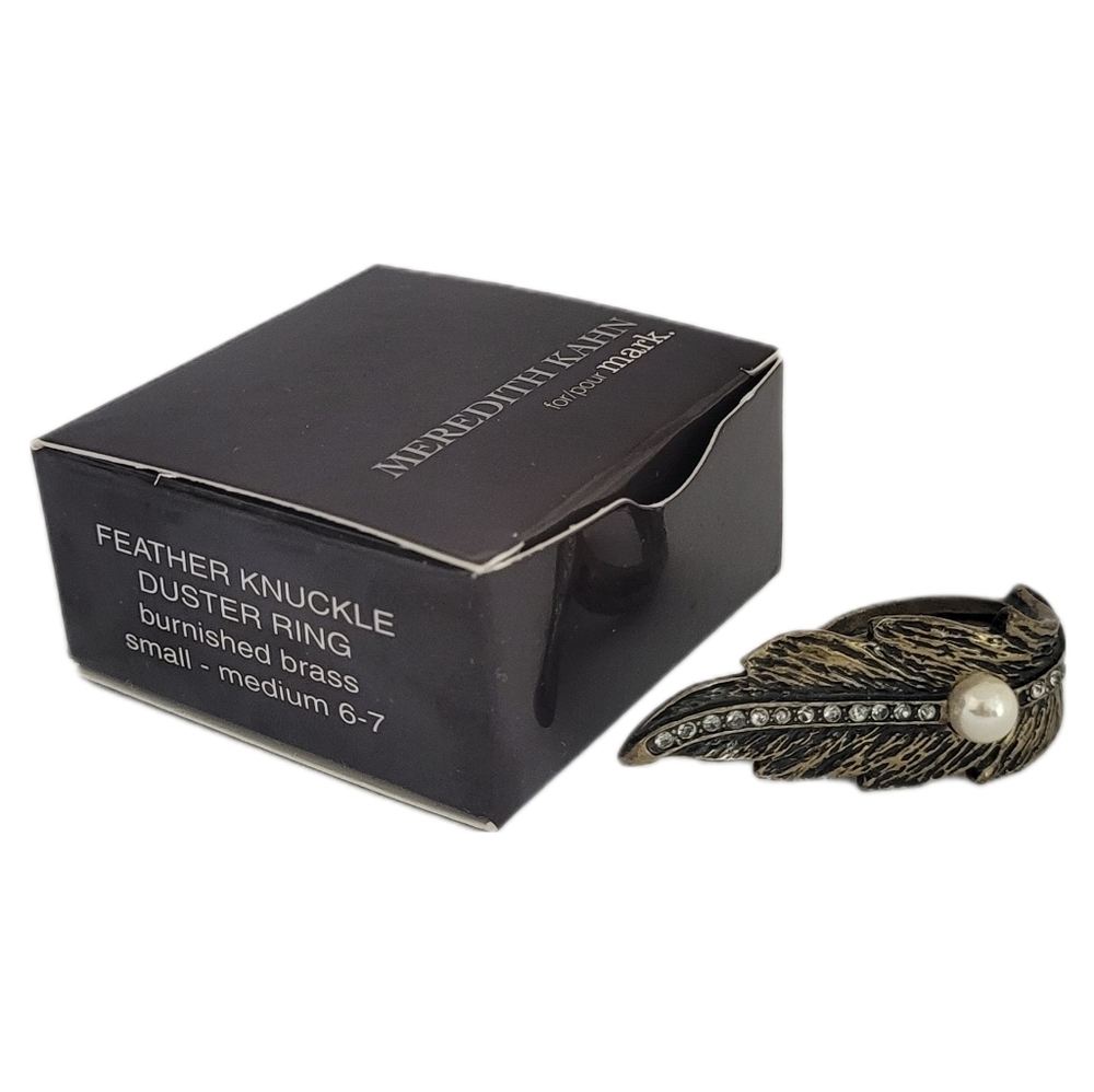 mark.× Meredith Kahn Knuckle Duster Antique Bronze Pearl Feather Ring Sz S/M 6-7